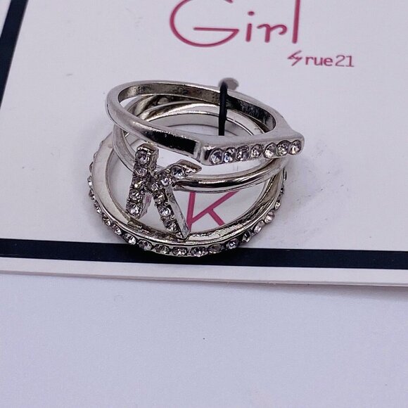 Rue21 Jewelry - About A Girl Rue 21 Letter K Intial Silvertone Rhinestone Set of 3 Rings Size 7